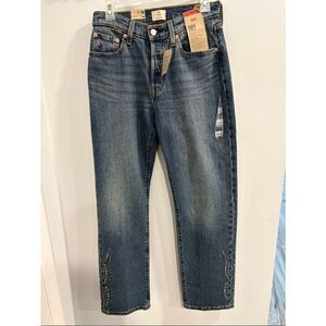 Levi's Denim Jeans Gold Stitching With Rhinestone Pant Leg